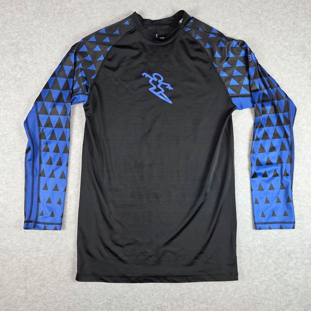 DaHui Men's Rash Guard Shirt Size XL Black Blue Long Sleeve Surf Hawaii Islands